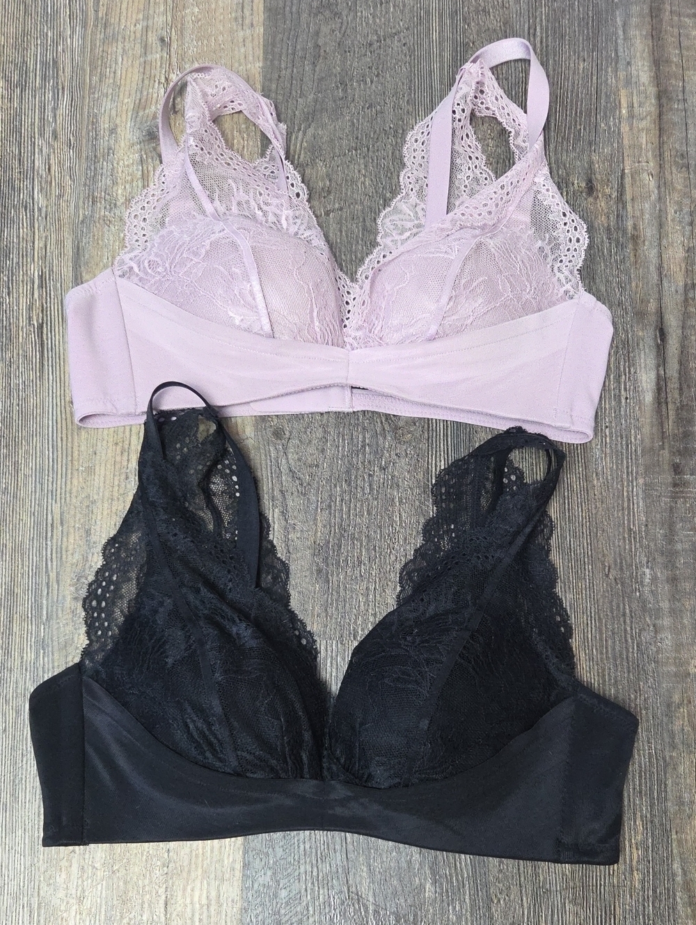 Lace Trim Bralette — Blush Pink & Black
